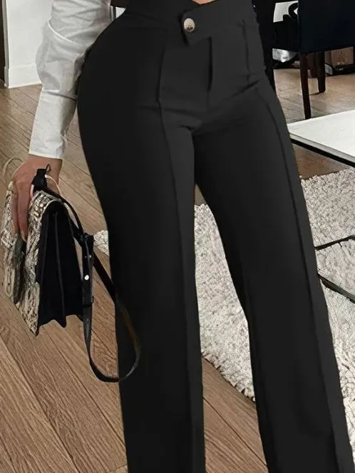 High Waist Casual Trousers for Women Faionable Straight Leg Long Pants Polyester Fiber Iron Free Thin Autumn Season