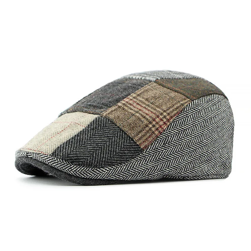 

2023 Autumn and Winter Cotton Geometry Print Newsboy Caps Flat Peaked Cap Men and Women Painter Beret Hats 158