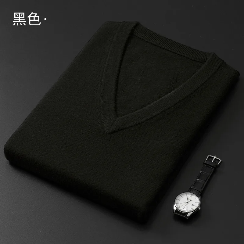 Cashmere Cotton Blend Classic V-Neck Sweater Men Pullover 2024 Autumn Winter Business Casual All-match Knitted Jumper Pull Homme