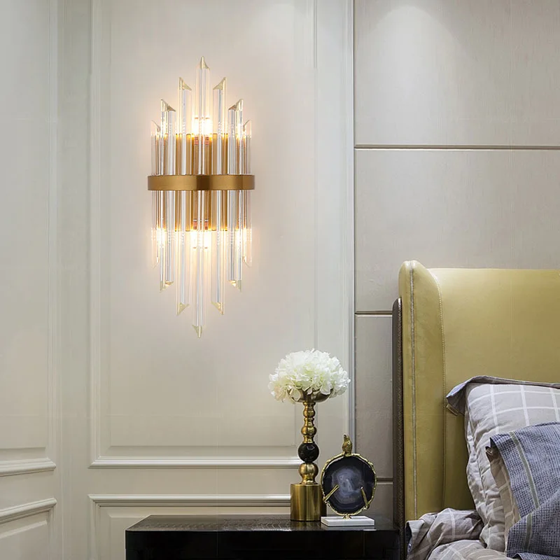 Rechargeable battery Wall Lamp Wiring Free Crystal Wall Lamp Light Luxury Modern for Living Room Golden Led Wall Sconce Lamp E14