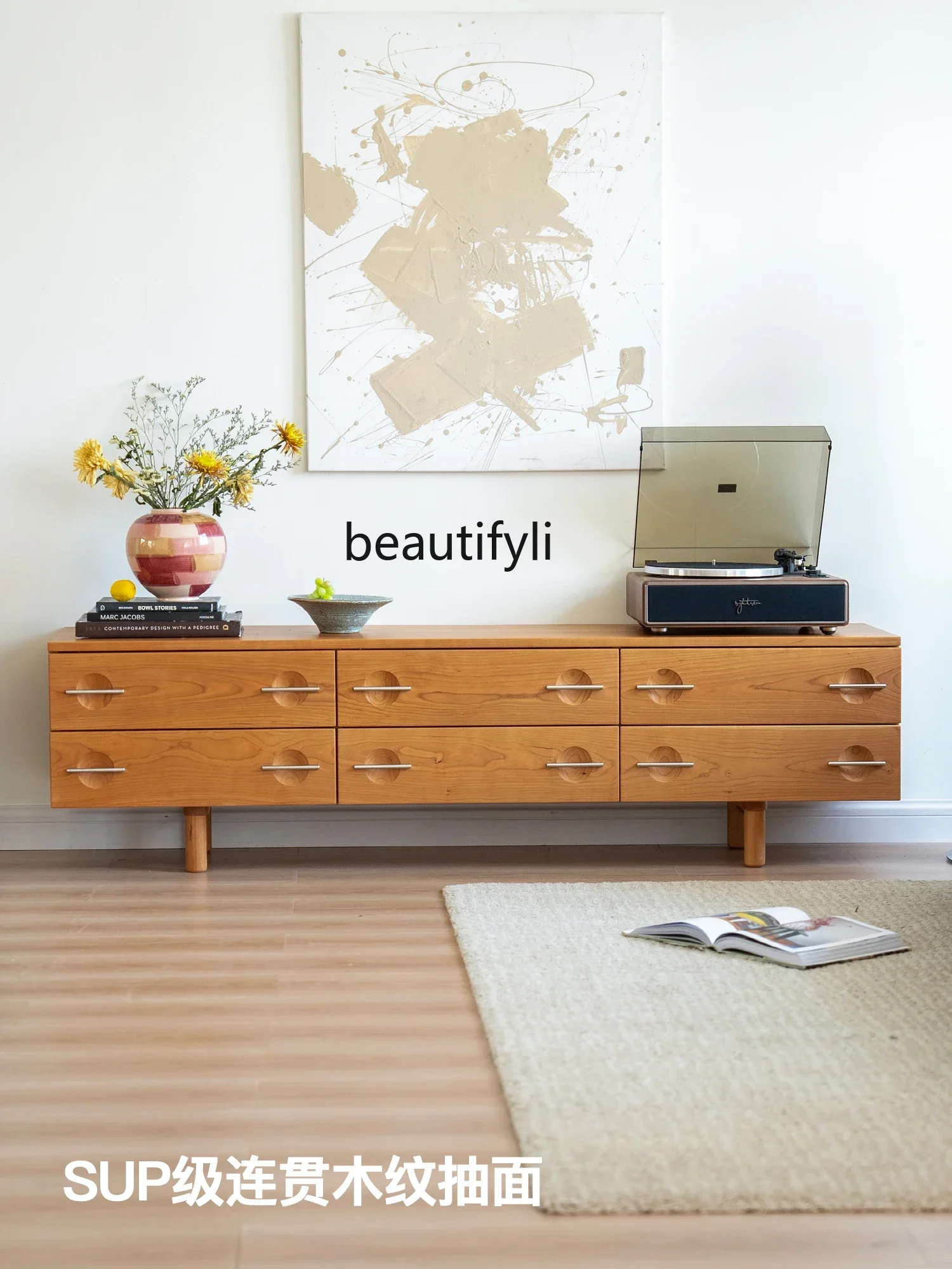 

07TV Cabinet Living Room Home Nordic Cherrywood Storage Vintage Solid Wood Floor Cabinet