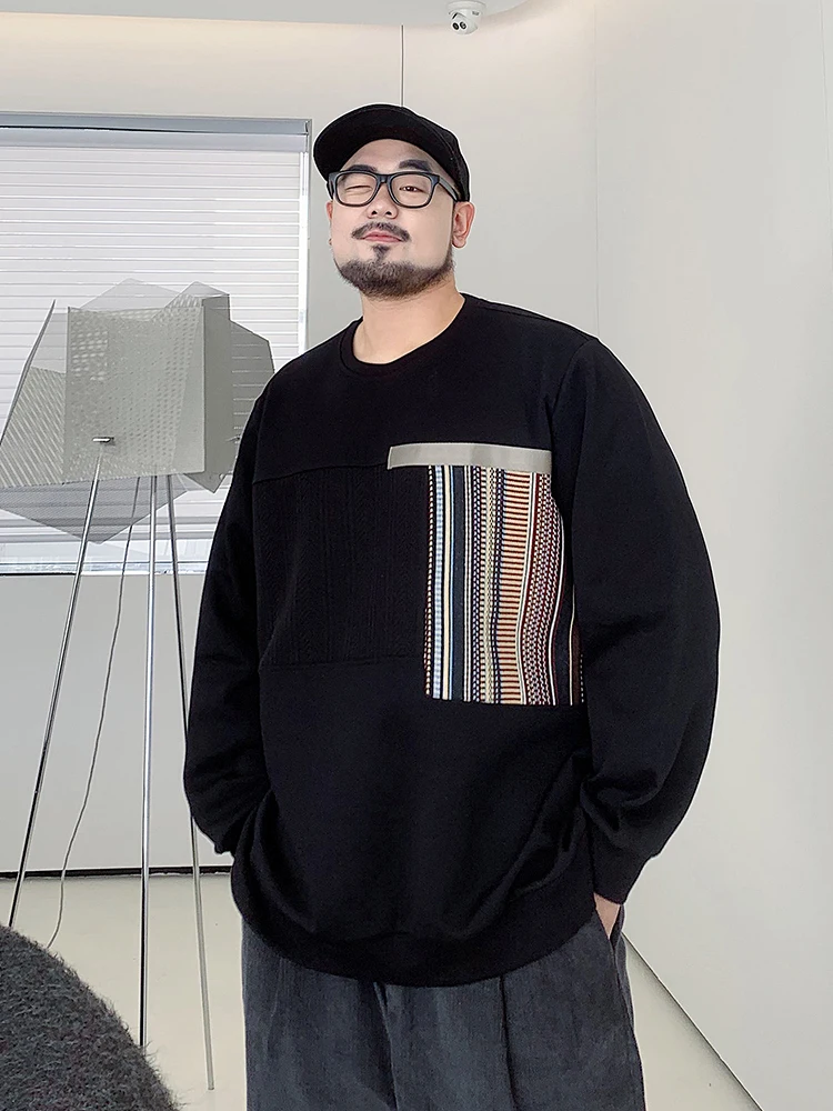 

VTOS Large Size Men's Casual round Ne Sweatirt Loose Fit Spring New Sle Splicing Pattern Comfortable Cotton Polyester B...