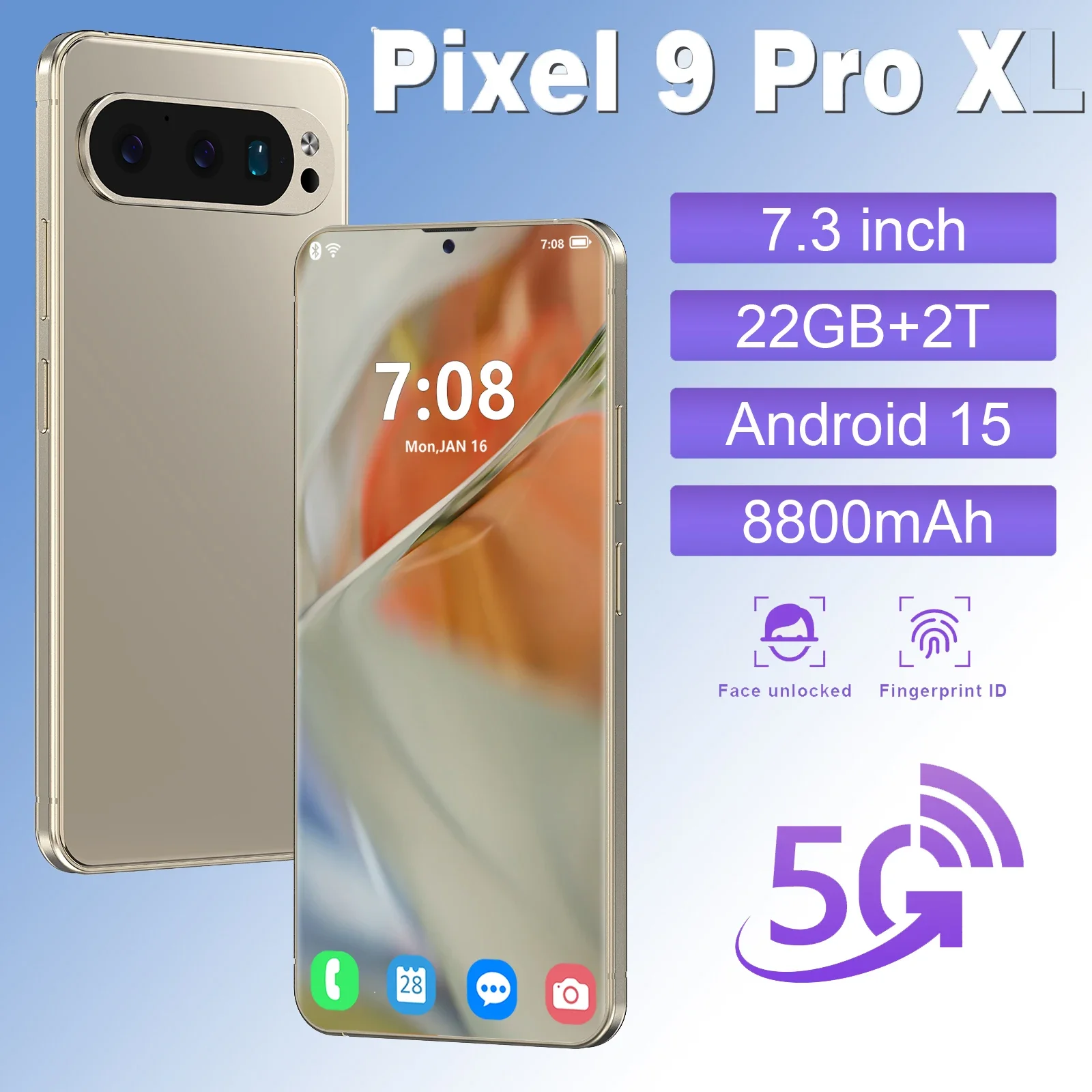 

HOT 2025 new Pixel 9 Pro XL original intelligent 5G dual card dual standby Android 14 system global version 7800mAh battery