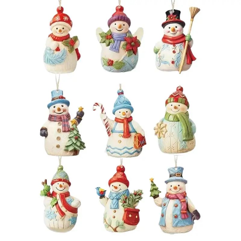Wood Snowman Ornaments Holiday Hangable Decor Christmas Snowman Pendant With Rope Hangable Crafts For Farmhouse Home Party