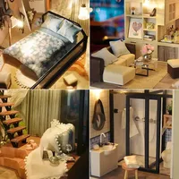 DIY Wooden Doll House Modern Loft Casa Miniature Building Kits Dollhouse With Furniture Lights Villa for Girls Birthday Gifts