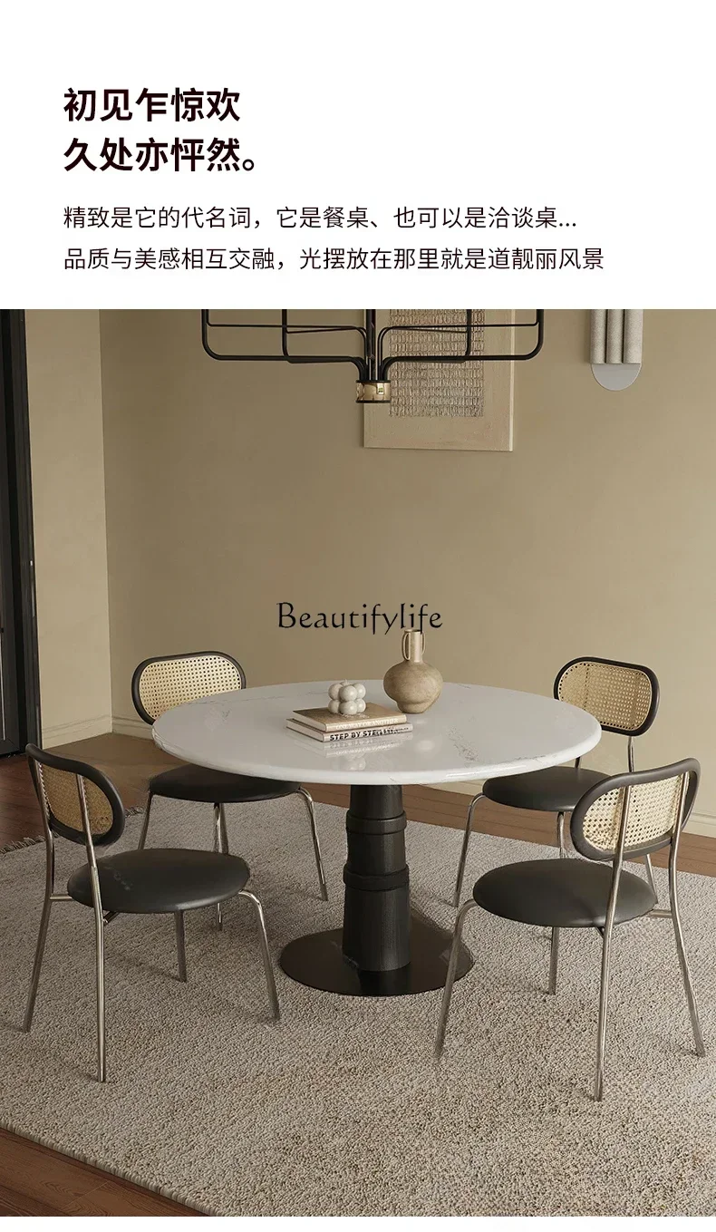 LJY52French Style Chinese Style Natural Marble round Dining Table Italian Minimalist Modern