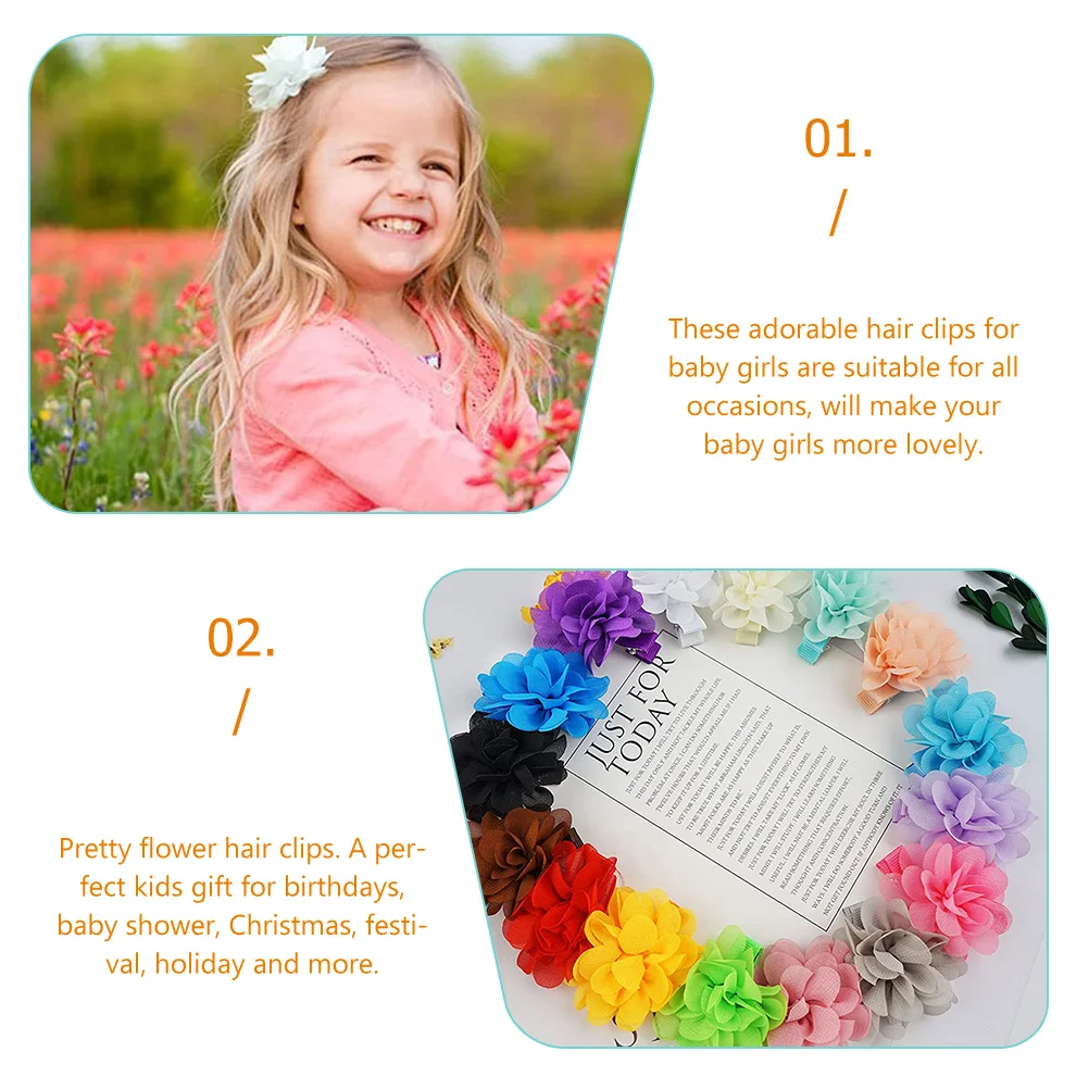 

20pcs Girls Chiffon Flower Clips Toddlers Infants Accessories Party Wedding Festival Gift For Flower Girls