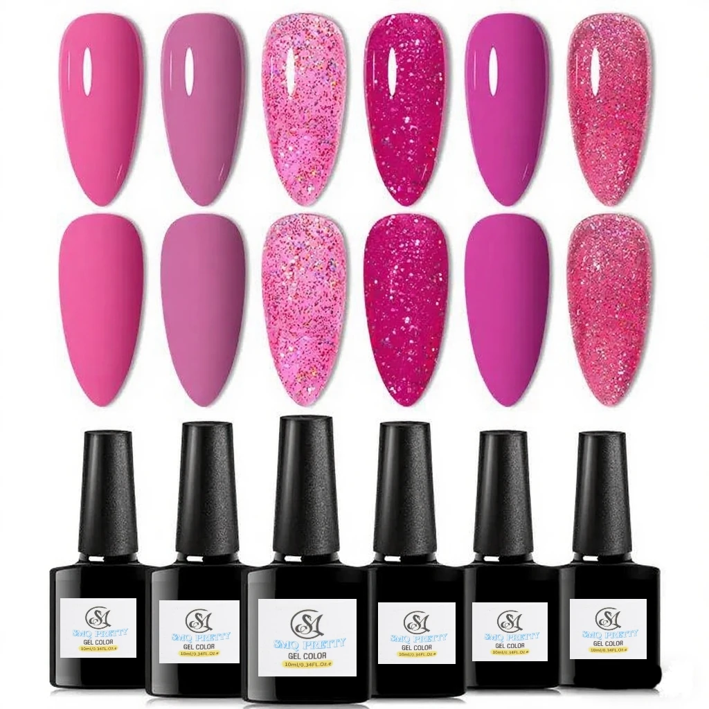 6色オールシーズンジェルネイルポリッシュセット ヌードピンクレッドグリッター セミパーマネントUVジェルポリッシュキット マニキュア用ソークオフジェル