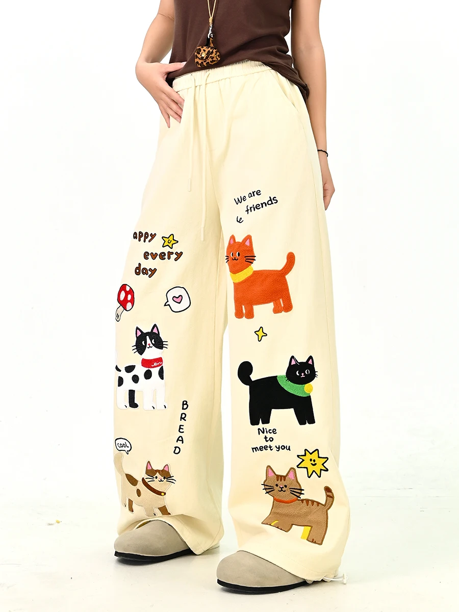 

Женские свободные джинсы-брюки в пол, милые повседневные уличные брюки, новинка зимы, американский бренд