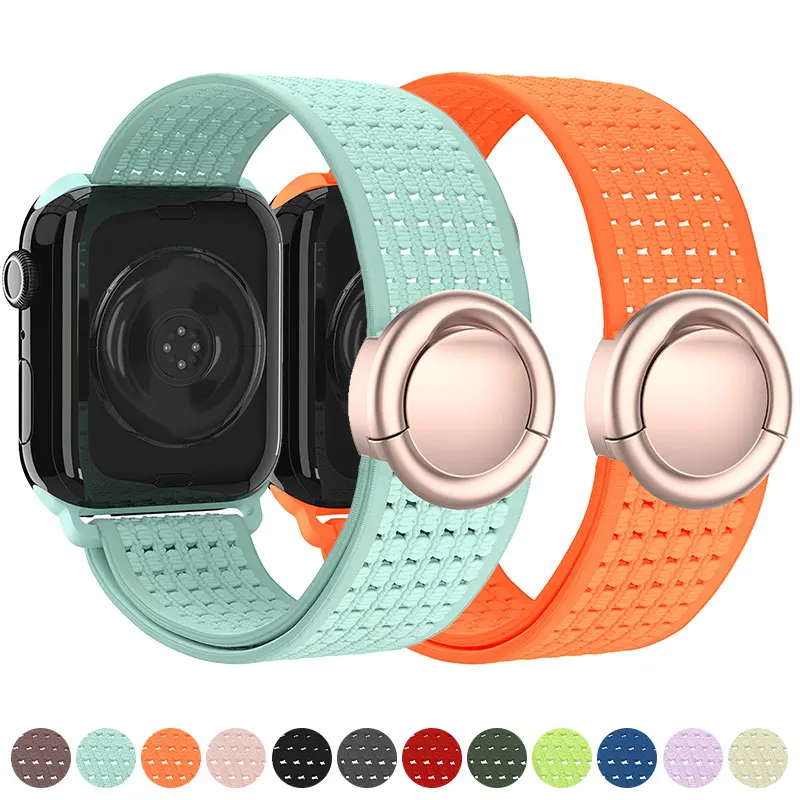 Magnetic Loop For Apple Watch Band 40 44 45 49mm 41 38mm Scrunchie Nylon bracelet iwatch ultra 2 3 Series 10 11 9 4 7 8 se strap