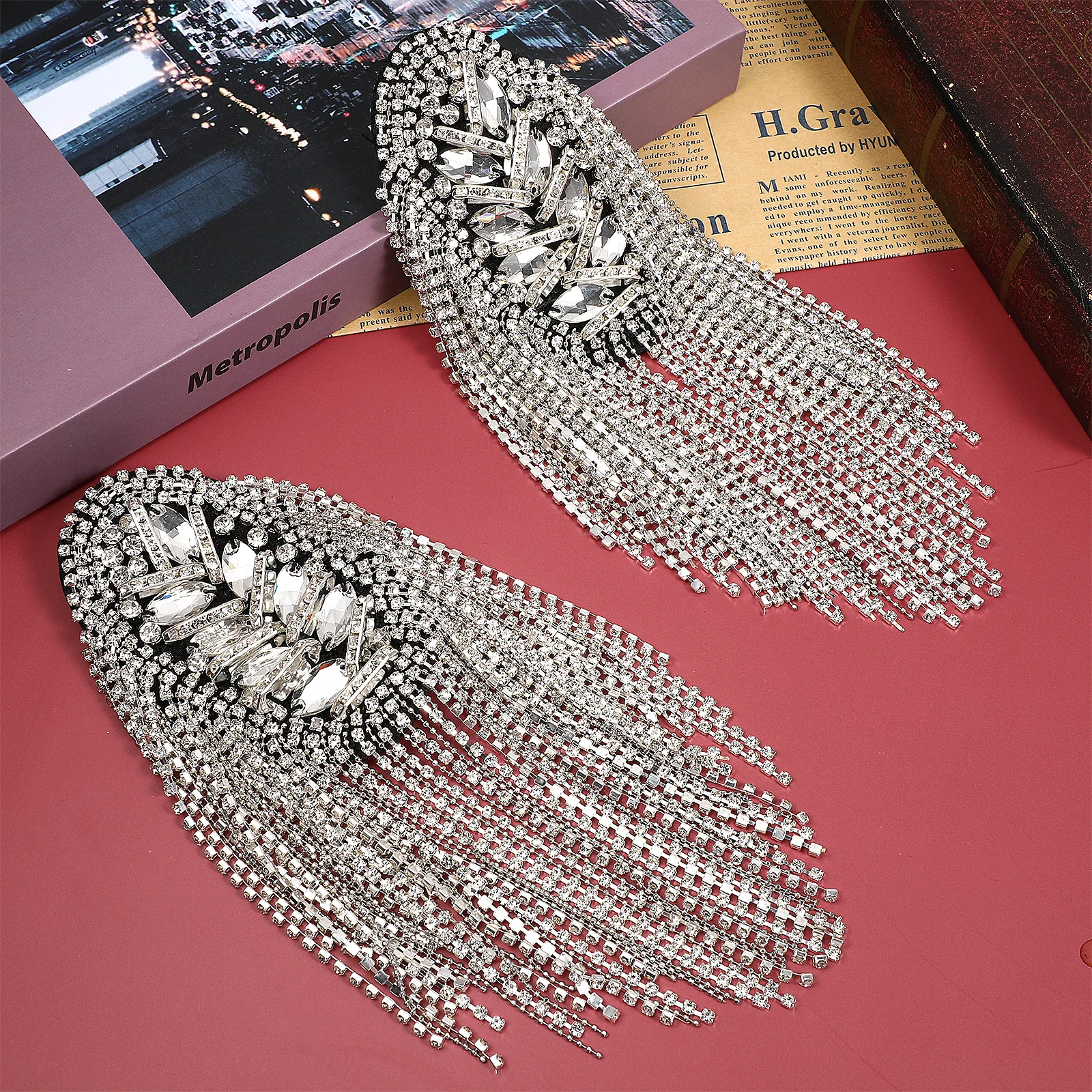 

1 Pair Rhinestone Tassel Epaulets Shoulder Boards Men Suit Accessories Fringe For Costume Uniform Handicraft Sewing Supplies