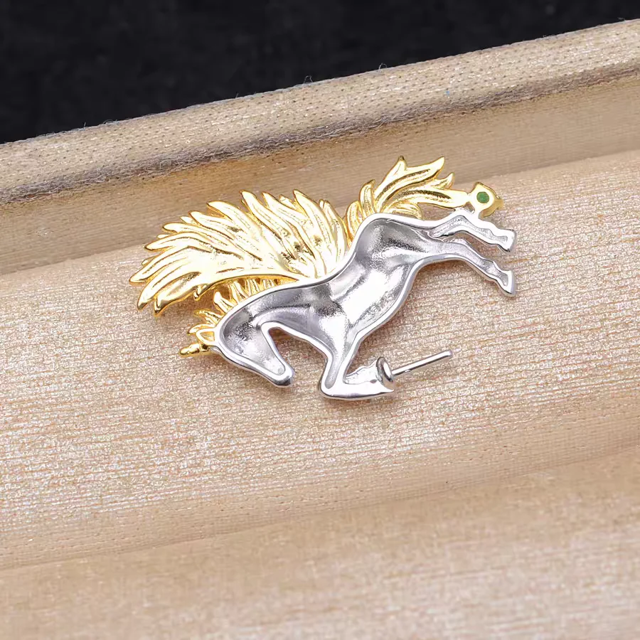 Horse Shape S925 Sterling Silver Pendant Mounts Base Findings Settings Mountings Jewelry Fittings for 8-9mm Pearls