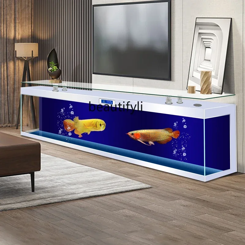 

cc182Household TV cabinet, fish tank, ultra-white glass against the wall ecological aquarium floor-to-ceiling model no water ch