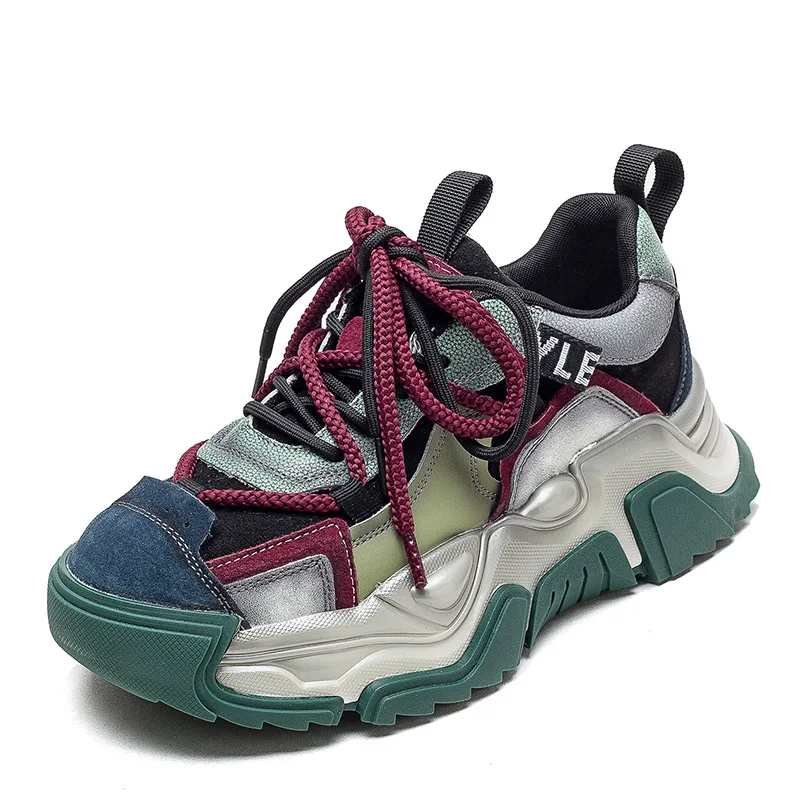 

5cm Air Mesh Genuine Leather Chunky Sneaker Women Comfy Summer Ladies Fashion Ankle Boots Spring Autumn Vulcanize Shoes