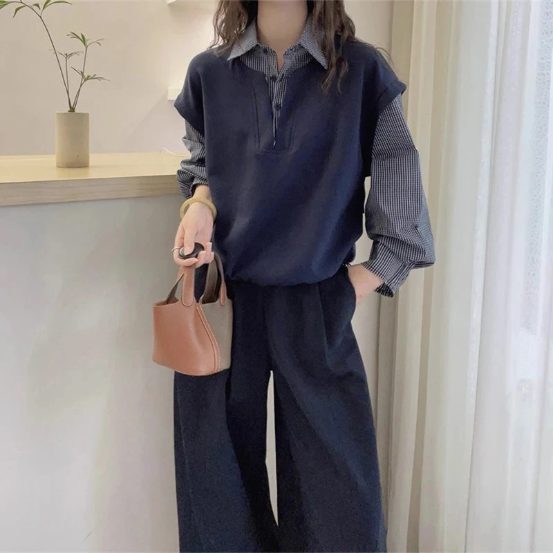 

Unique Design Korean Sle Plaid Long Sve Loose Women's irt Trendy Oversize Slimming Top Autumn Faion Commute Wind