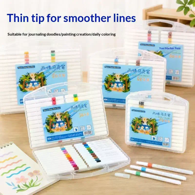 12/24/36/48/60/80 Colors Grasp Direct Liquid Soft Tip Acrylic Markers Blendable Colors Waterproof Quick Dry Art Pens For Drawing