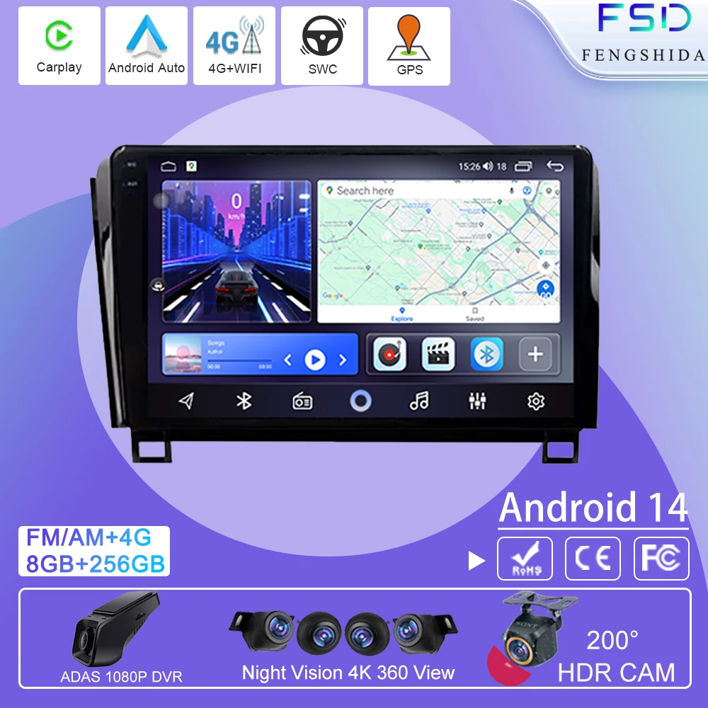 

Android 14 AutoFor Toyota Tundra XK50 2007 - 2013 Sequoia XK60 2008 - 2017 Car Radio Multimedia Video Player Navigation Screen