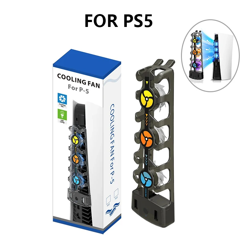 

Вентилятор охлаждения для PS5 со светодиодной подсветкой, тихий и эффективный, улучшенный кулер для PlayStation 5 (для дисковой/цифровой версии)