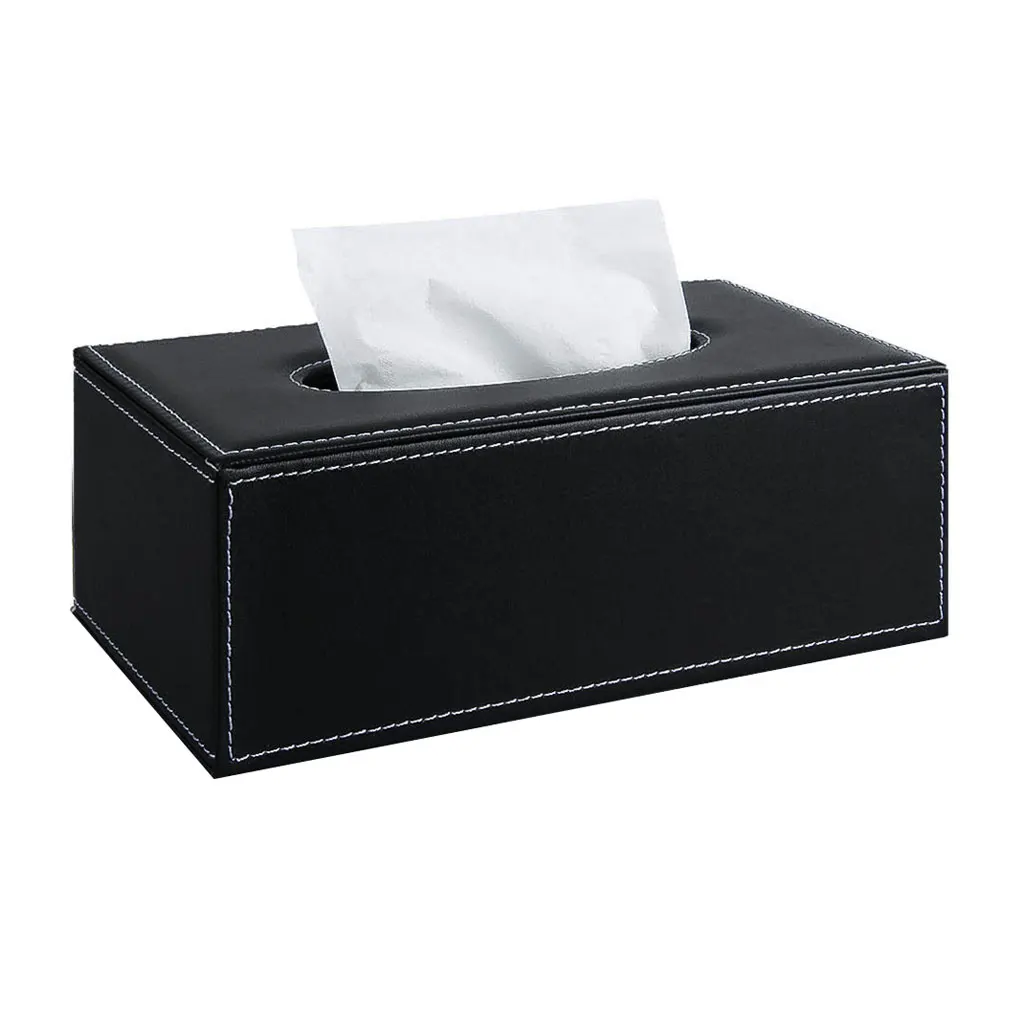 NEW Black Leather Tissue Box Holder Cover Dispenser Grey Toilet Bathroom Home Fancy Design