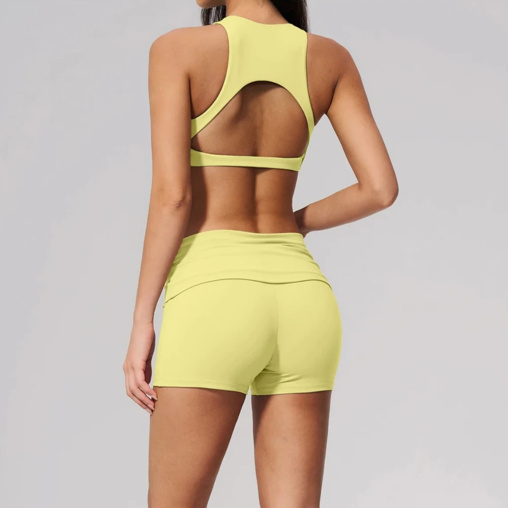 2 Pieces Yoga Suit Women Halter Sports Bra Matching Impact Shorts Workout Sets Gym Fitness Outfits Set Athletic Wear Gym Clothes