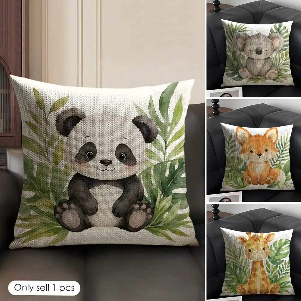 Jungle Animal Lion Zebra Monkey Tiger Cushion Cover Natural Linen Fabric Double-Sided Printing Breathable Perfect Gift For Decor