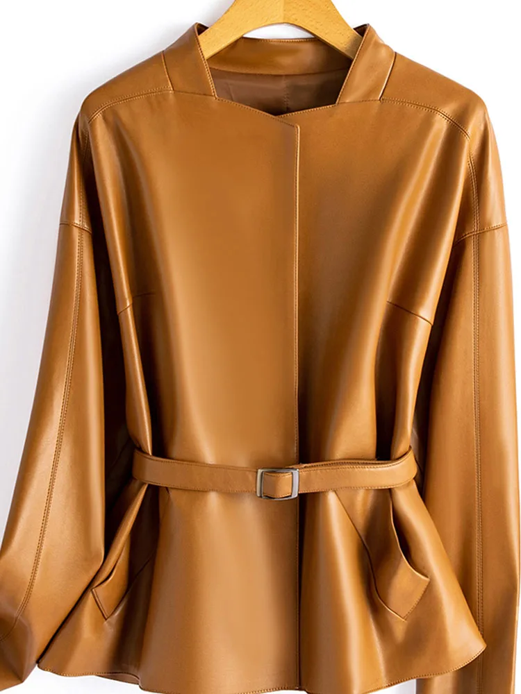 Nueva chaqueta de cuero de primavera para mujer, edición corta de estilo coreano con cordones, chaqueta con temperamento de estilo elegante y elegante