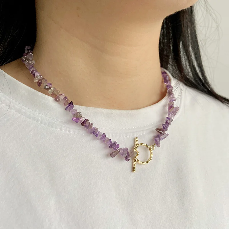 Freeform Chip Gravel Necklace Natural Stone Amethyst Aventurine Agates Beads Necklace Choker For Women Bohemian Necklace Jewelry