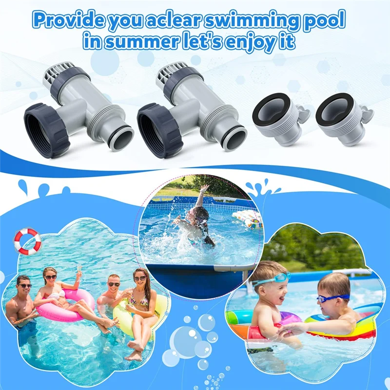 AT63-2 Pcs Pool Plunger Valve And 1.25 Inch To 1.5 Inch Type B Hose Adapter Compatible For Intex Pool Replacement Parts