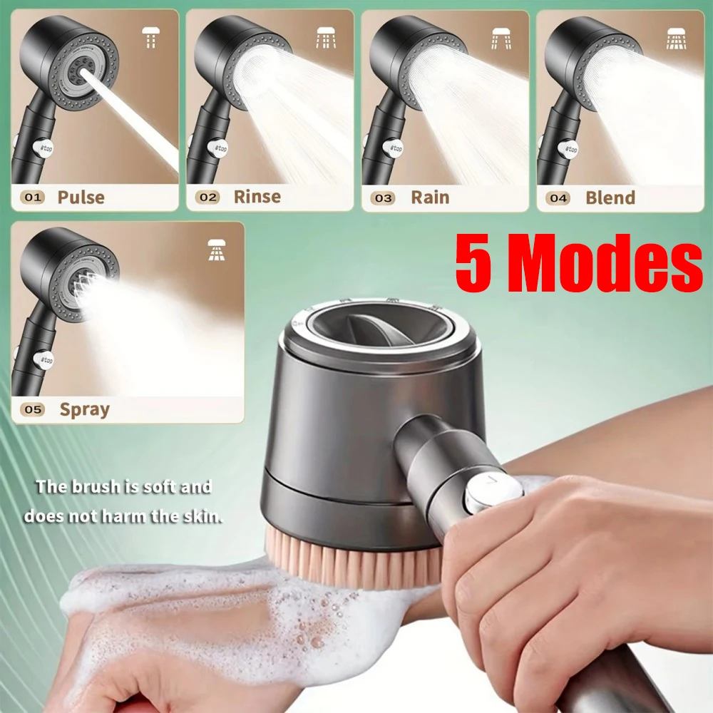 

5 Spray Adjustable Spa Shower Head Turbo High Pressure Water Saving Handheld Shower Heads One-Key Stop Bathroom Accessory