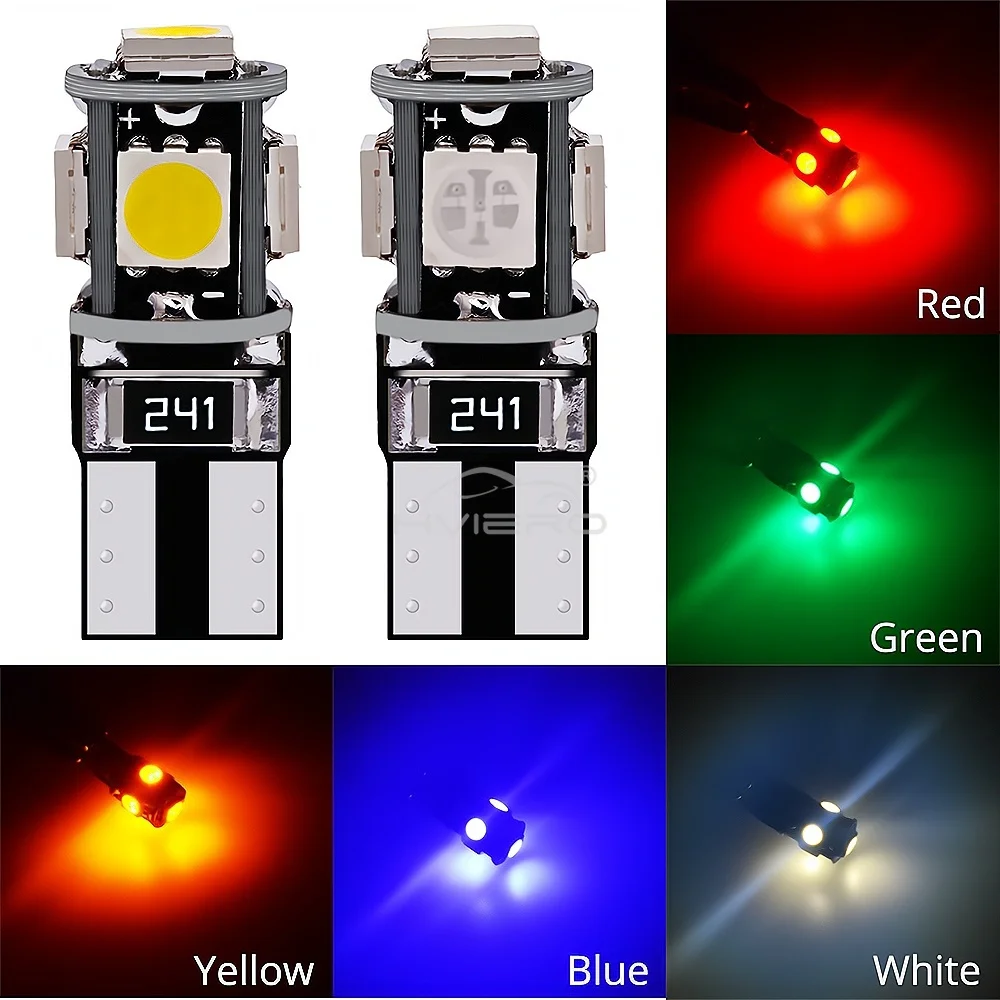 Car T10 5050 5SMD W5w Turn Signal Reverse License Plate Light Canbus Multiple Colors Auto 194 168 Wedge Dome Lamps Parking Bulb