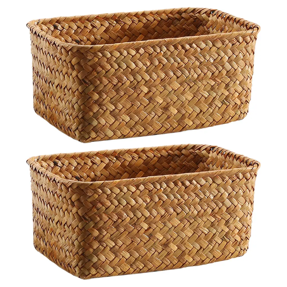 

2 Pcs Storage Baskets Seagrass Large Capacity Living Room Coffee Table Kitchen ganizer Bath Tissue Shelf Storage