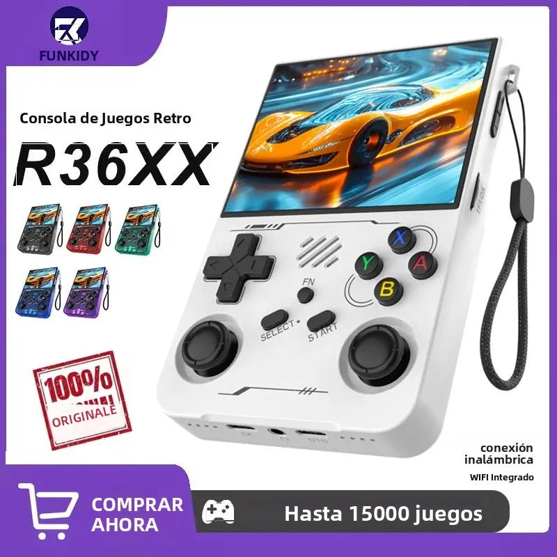 Consola de Juegos FUNKIDDY R36XX ARKOS con WIFI Integrado, Consola de Videojuegos Retro, Pantalla IPS de 3.5 Pulgadas, Reproductor de Juegos Portátil, Linux, 64G/128G, NUEVO