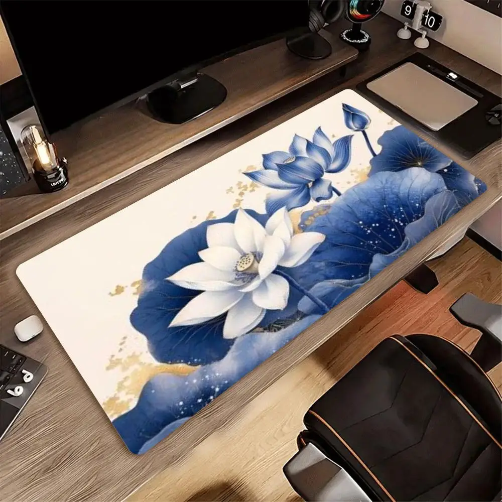 XXL Gaming Mouse Pad Blue Luminous Sparkle Flower Deskmat Non-Slip Rubber Fantasy Floral Laptop Keyboard Mat Gamer Mousepad