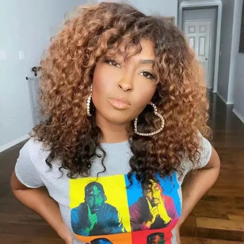 

Afro European and American Style for Women Short Curly African Small Curls Rose Net Synthetic Hair Wig