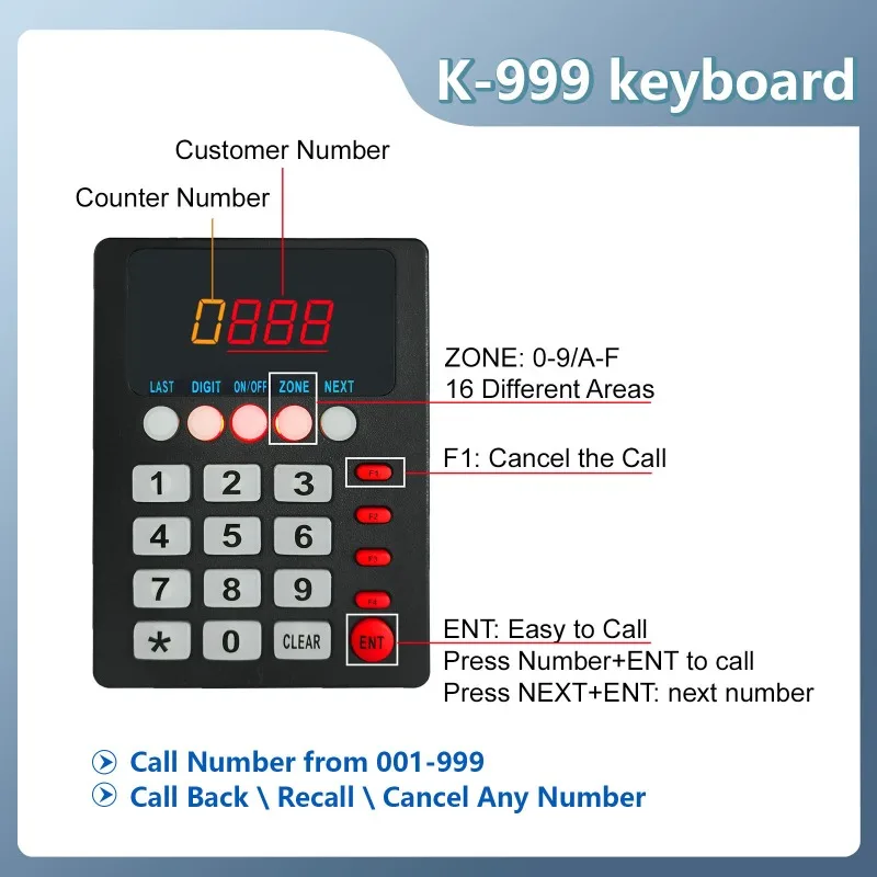 Fast Food Guest Paging Wireless Caller Buzzer Queue Calling Paging System Pager Machine Screen and Keyboard