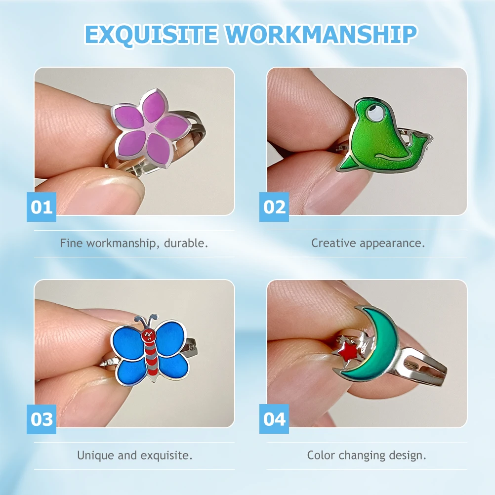 6 قطع من حلقات الحيوانات المتغيرة القابلة للتعديل على شكل حيوانات كرتونية لمحبي الأطفال، خاتم إصبع كرتوني، هدايا الحفلات #5