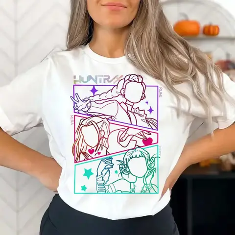 Huntrix Girls Kpop Demon Hunters Dubbelsidig T-shirt Anime Style T-shirt Med Rumi Mira Zoey Girl Group Magical Warrior Fantopps 10 best sales anime t-shirt manga - №3
