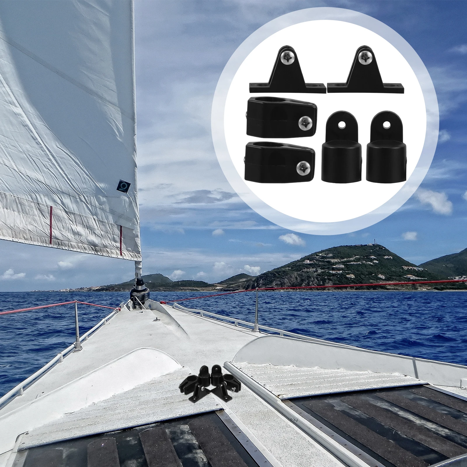 

6Pcs Bimini Top Eye End Cap Jaw Slide Marine Hardware Fitting Deck Hinges Pad Eye Boat Canopy Parts Yacht Accessories Black