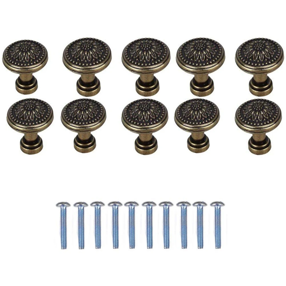 

10 Pack Antique Flower Round Handle Kitchen Cabinet Cupboard Door Drawer Pull Knob With Screws 25 x 23mm