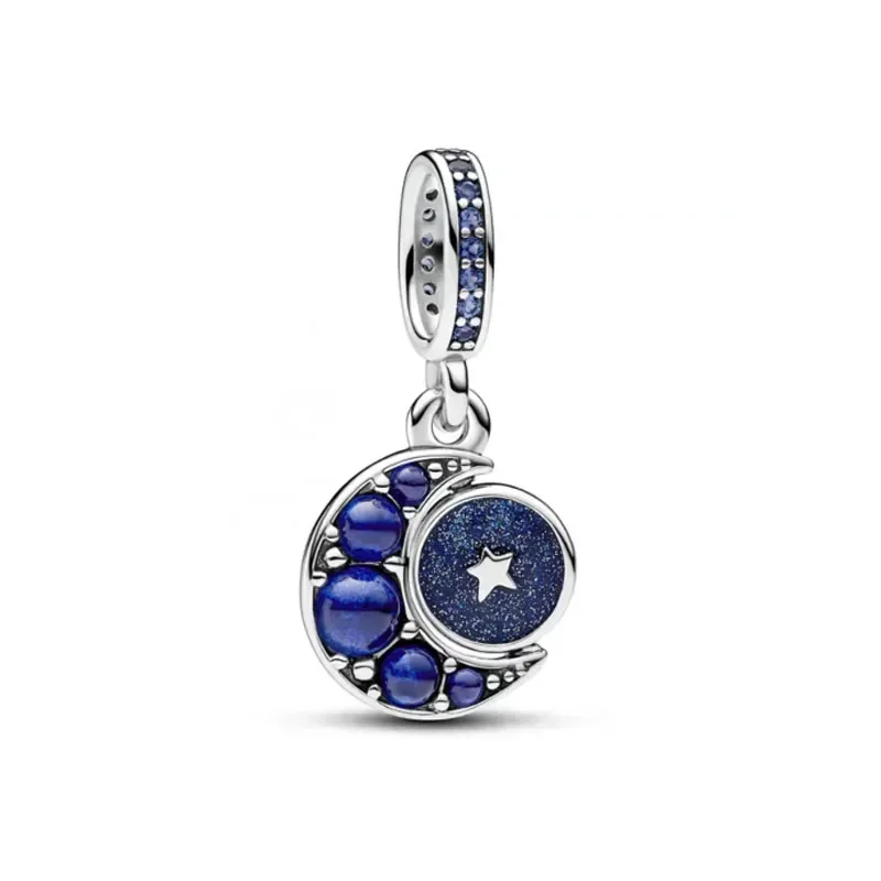 Hot New Fashion 925 Sterling Silver Plated Moon Star Sun Blue Pendant Fit Women Fine Dangle Bracelet Accessories Bead Charms