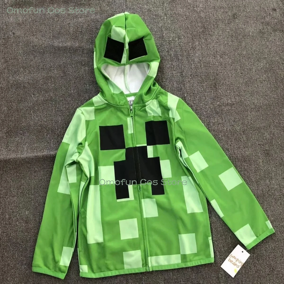 Green Pixel-style Pattern Hooded Jacket Sweatshirt Creeperr Cosplay Minecrrafting Costume Game Halloween Event Outfit Kids Adult