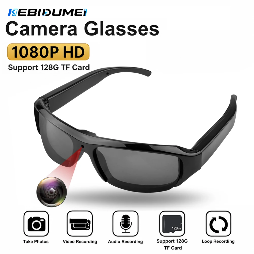 KEBIDUMEI Camera Glasses 1080P HD Photo Video Recording Eyeglass Smart Sunglasses Support 128G TF Card for Outdoor Cycling Vlog