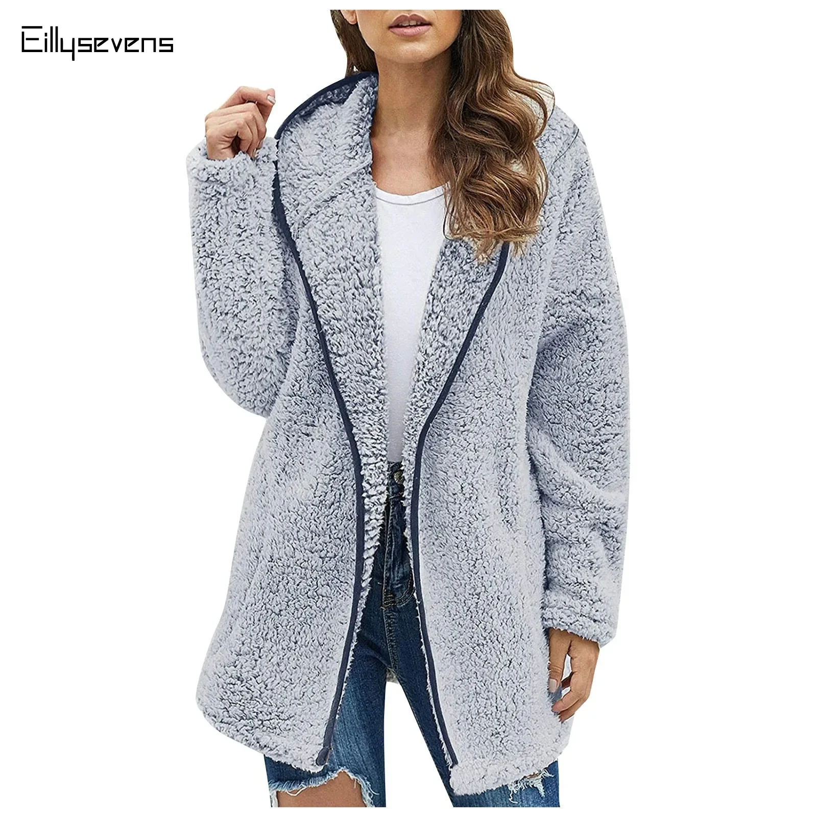 Women\'s Coat 2024 New Fashion Thick Plush Long Sleeve Female Winter Hooded Jacket With Pocket Ladies Fashion Fall Winter Top