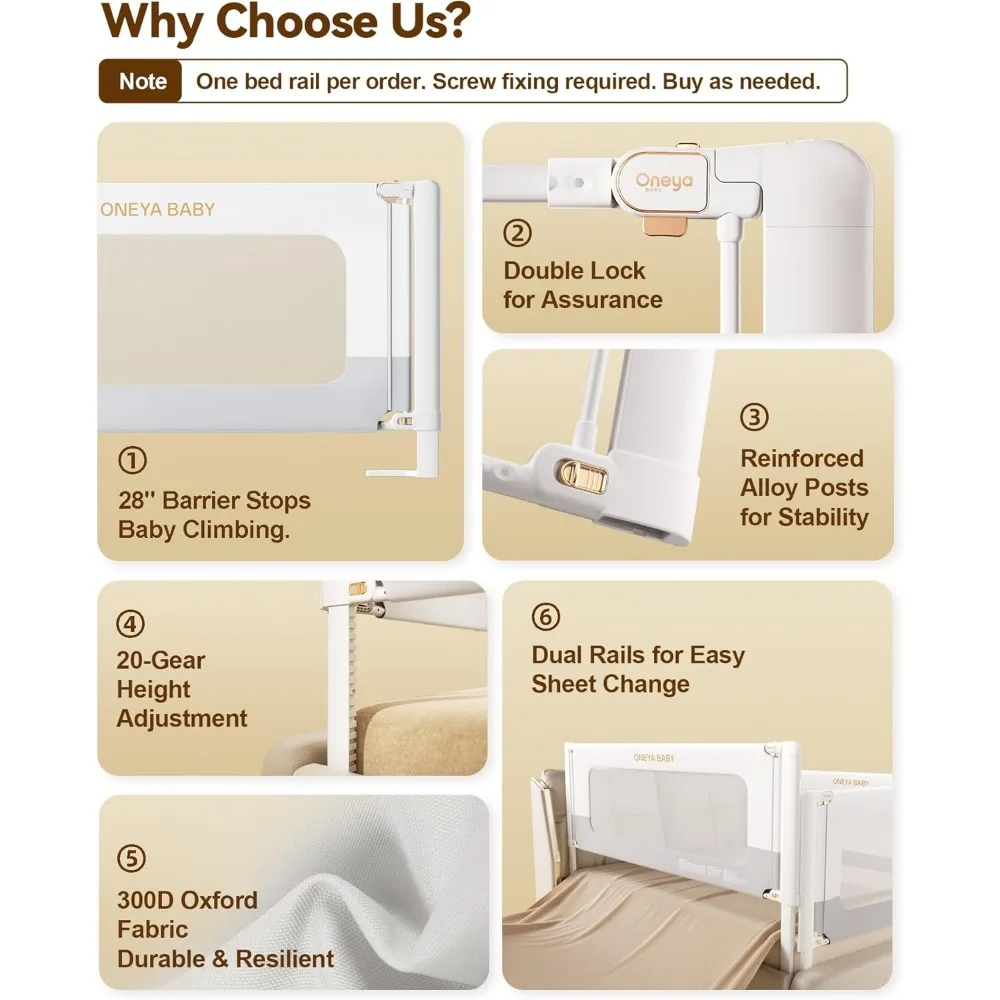 Trilho de cama para crianças, trilhos de cama de criança engrossados e reforçados com trava dupla para crianças, guarda de trilho de cama de bebê infantil atualizada/cama si