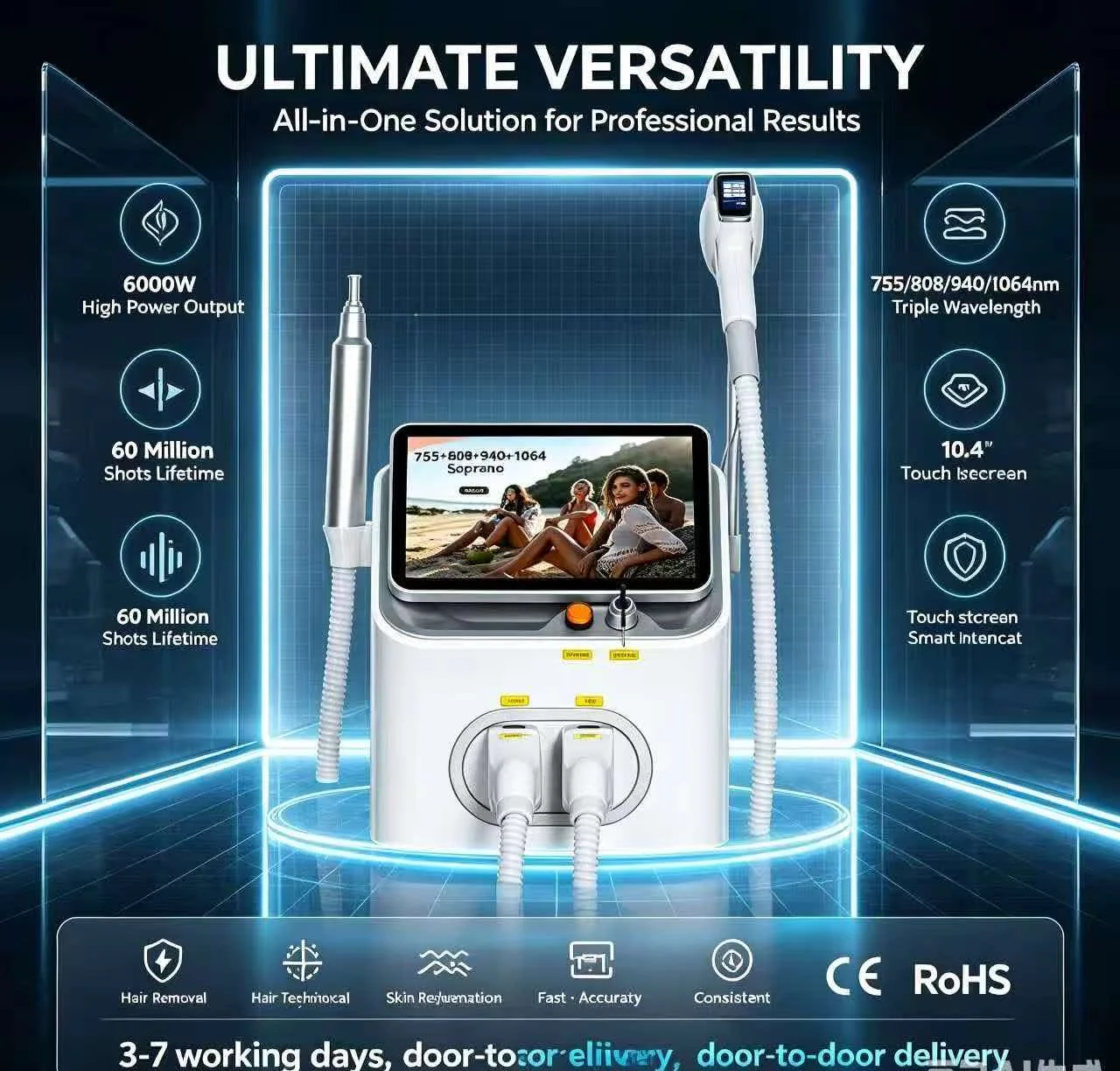 Laser Diode Hair Removal Machine Picosecond 6500W 2in1 Diode Laser Tattoo Removal Machine Multifunctional Beauty Instrument