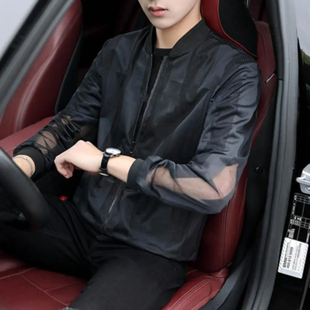 Summer Jacket Comfortable Men Jacket Lightweight Solid Color  Simple Hollow Breathable Men Summer Jacket