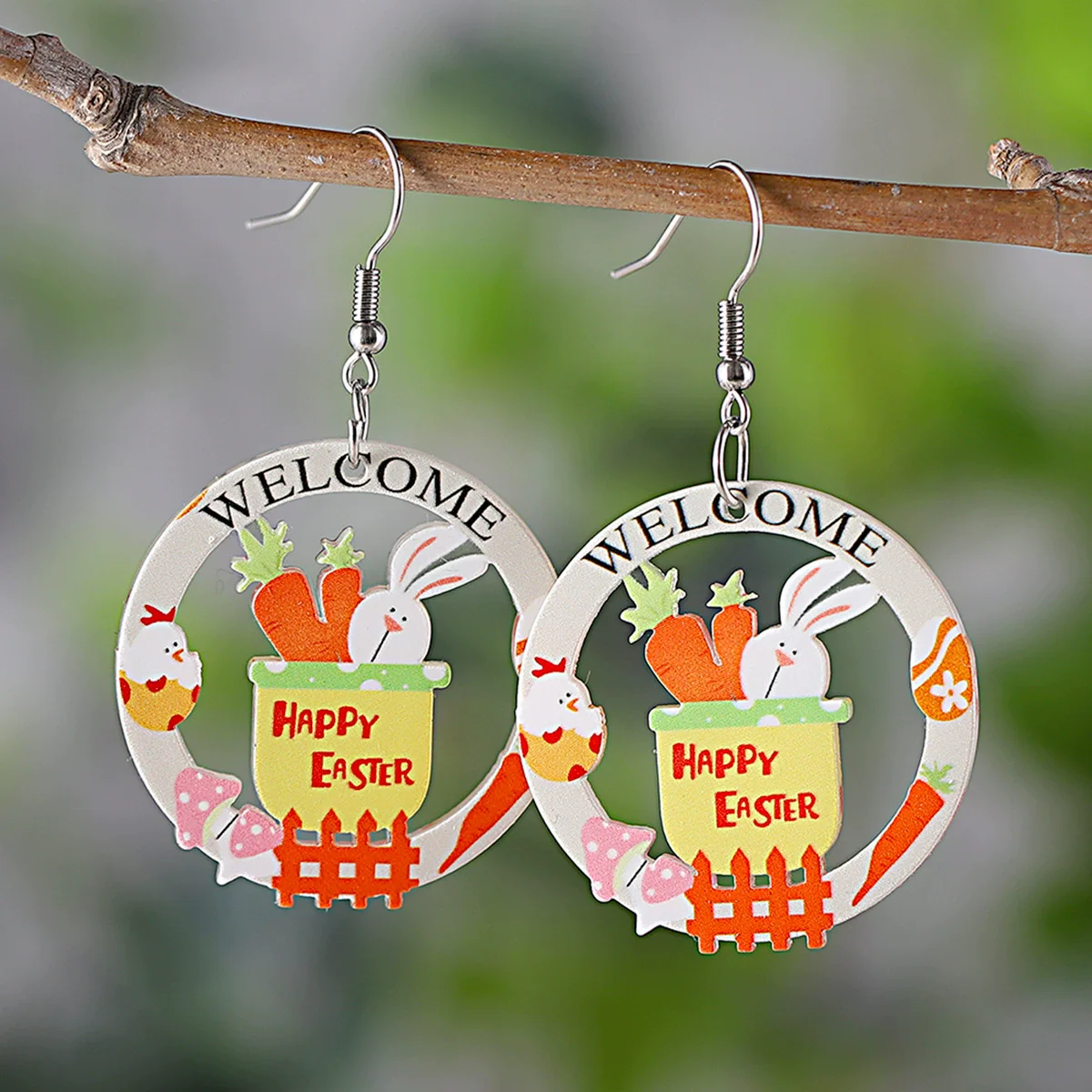 New Easter Earrings Rabbit Ripple Chick Hatch Easter Egg Carrot Flower Acrylic Earrings Easter Decorative Gift