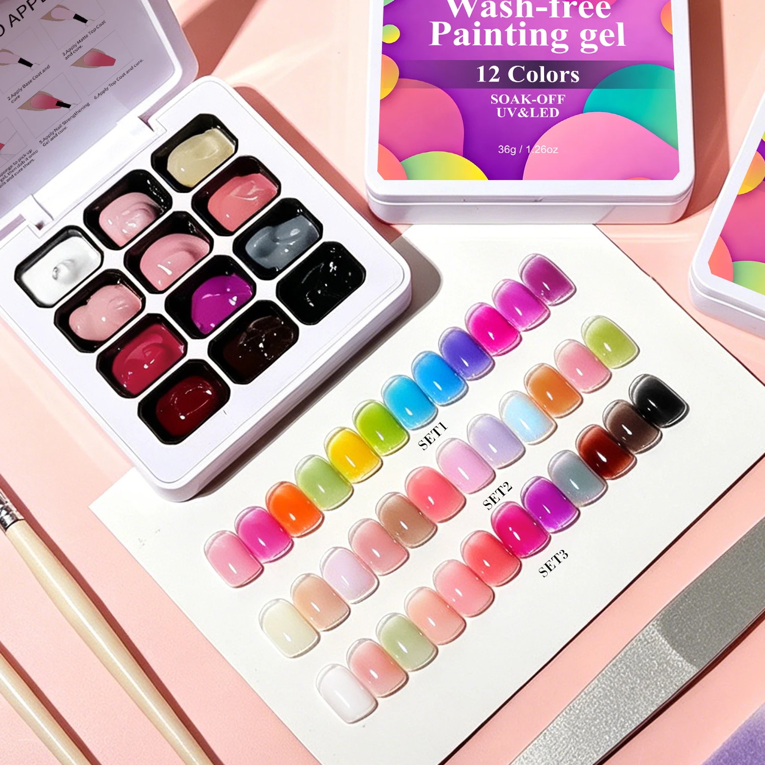 LIMEGIRL 12 Color Gradient Painting Gel Candy Color Wash-Free Painting Gel Nail Art DIY Design Gel Quick Engraving Nail Polish