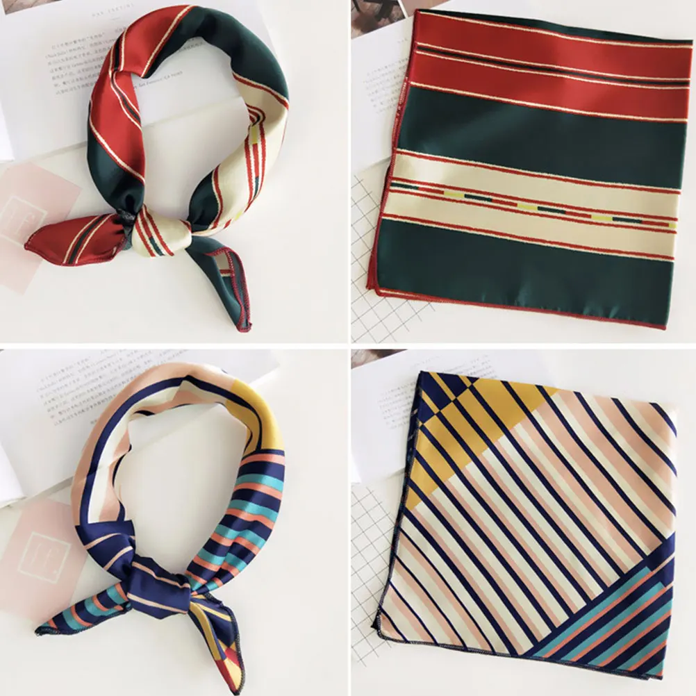 

2Pcs Printed For Women Square Shaped Women Occupation Kerchief Satin Small Hankerchief Square Shaped Scarf Any Season