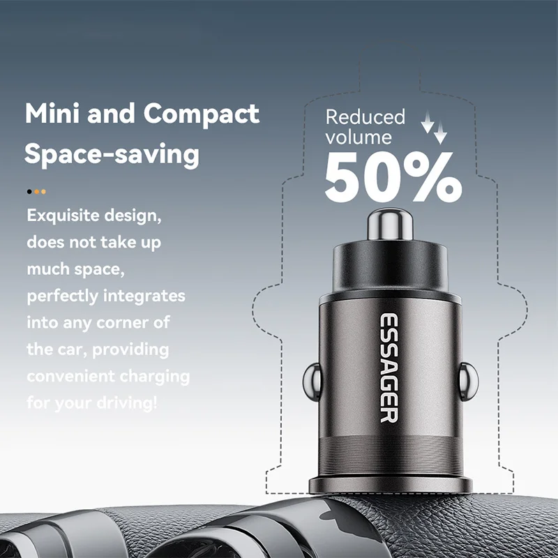 

Essager 45W Mini USB Автомобильное зарядное устройство QC 3.0 PD 3.0 SCP AFC USB Type C Автомобильное зарядное устройство для мобильного телефона для iPhone Huawei Samsung Xiaomi iPad